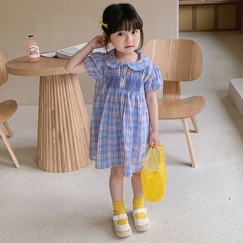 

Summer Baby Girls Short Sleeve Grid Stripe Dresses Sweet Kids Baby Girl Princess Dress Clothing Kids Fashion Girls Dress