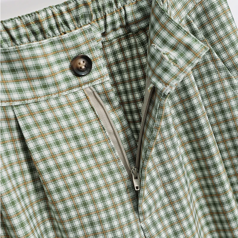 

Women Plaid Pants Summer Fashion girls Split Wide Leg Pants Full length Pants Elastic High Waist Pants Plus Size Trousers S-5XL