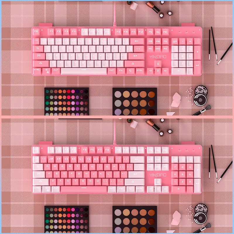 Girl Women Mechanical Keyboard with Green Axis Professional E-Sport Keyboard 104 Keycap White Backlit Gaming Free Mouse Pad