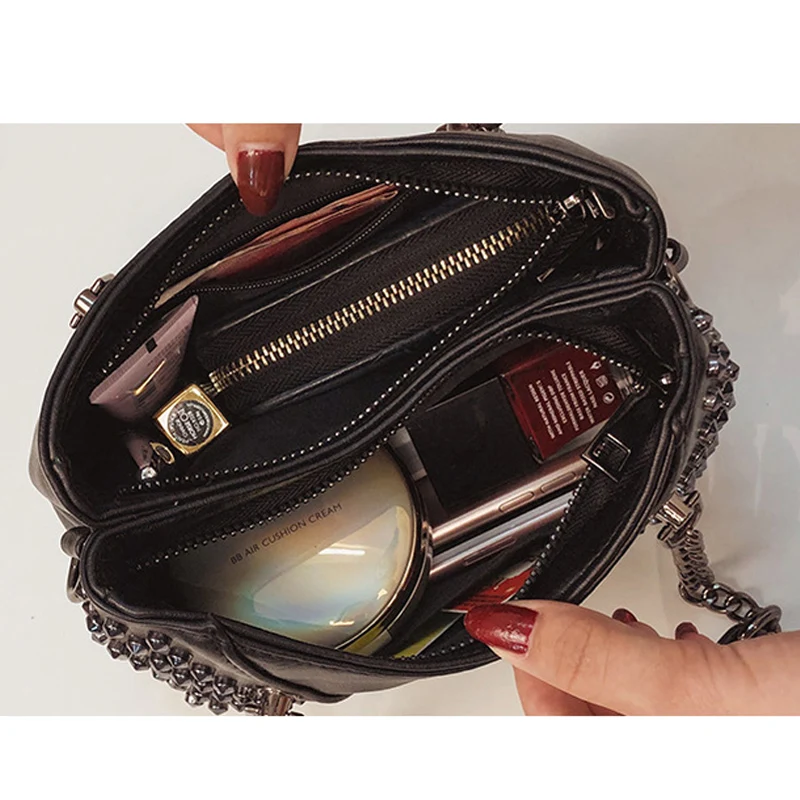 Vintage Rivet Shoulder Bag Female Small Bags For Women Handbags Punk Handbag Leather Messenger Purses Chain Clutch | Багаж и сумки