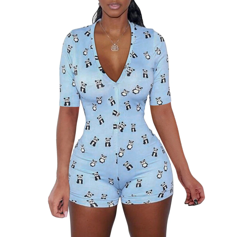 

Sexy Women Bodysuit Skinny Playsuit Sleeveless Deep V Neck Bodycon Stretch Leotard Button Short Romper Pajama Jumpsuit Sleepwear