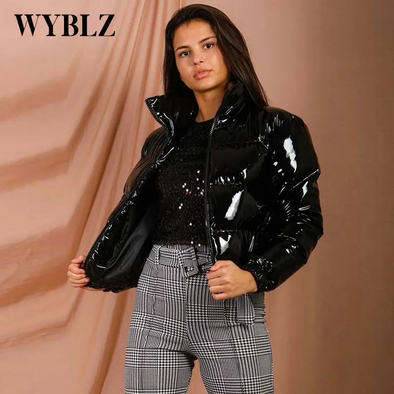 2021 Thick Warm Parkas Women Fashion Glossy Waterprooft Coat Elegant Zipper Stand Collar Cotton Jackets Winter Down Female New