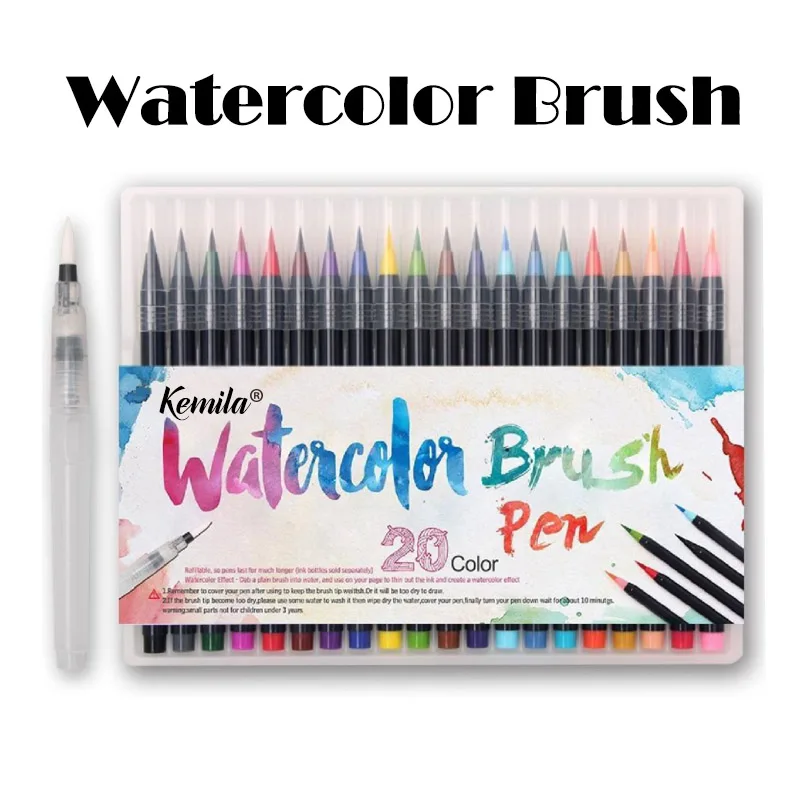 

kemila 20 Colors Watercolor Brush Pen Soft Fine Tip Markers Pens Paintbrush for Sketch Drawing Manga Comic Handwriting