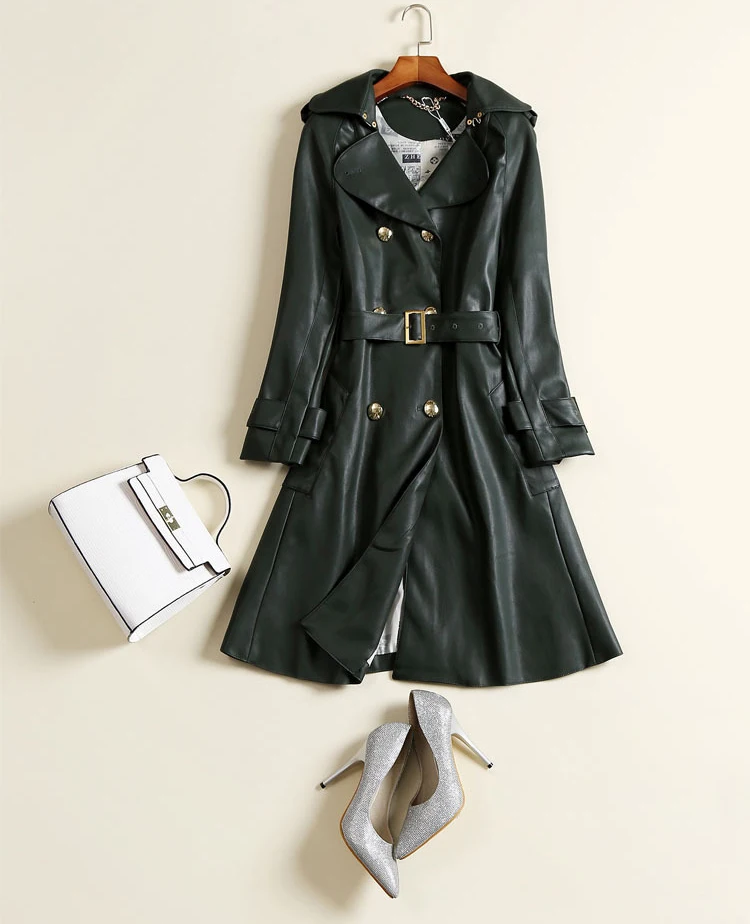 Новая осенне-зимняя кожаная куртка женская Европейская средней длины из