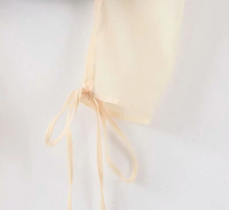 Винтажные стильные короткие вязанные блузки из органзы в стиле пэчворк для женщин Модные женские рубашки с круглым вырезом и пышными рукавами шикарные топы