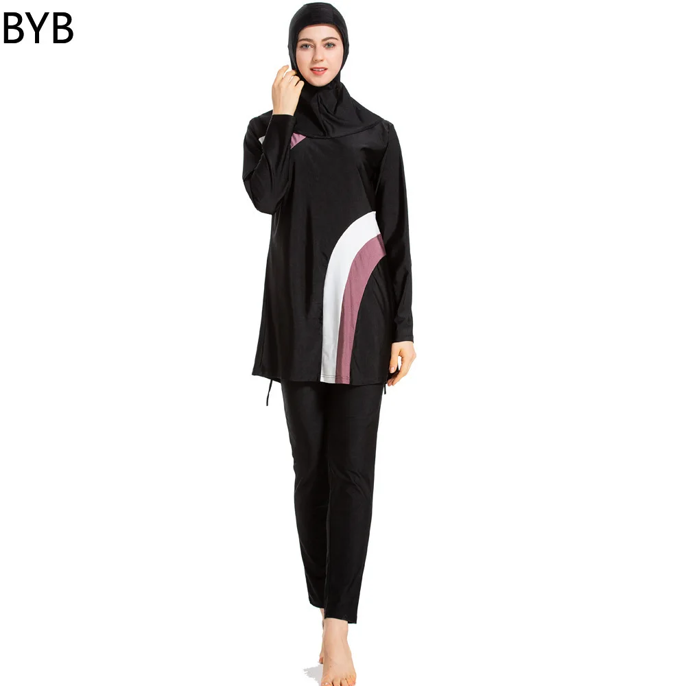 2020 New Muslim Swimwear Women Modest Patchwork Full Cover Short Sleeve Swimsuit Islamic Hijab Islam Burkinis Wear S-6XL |