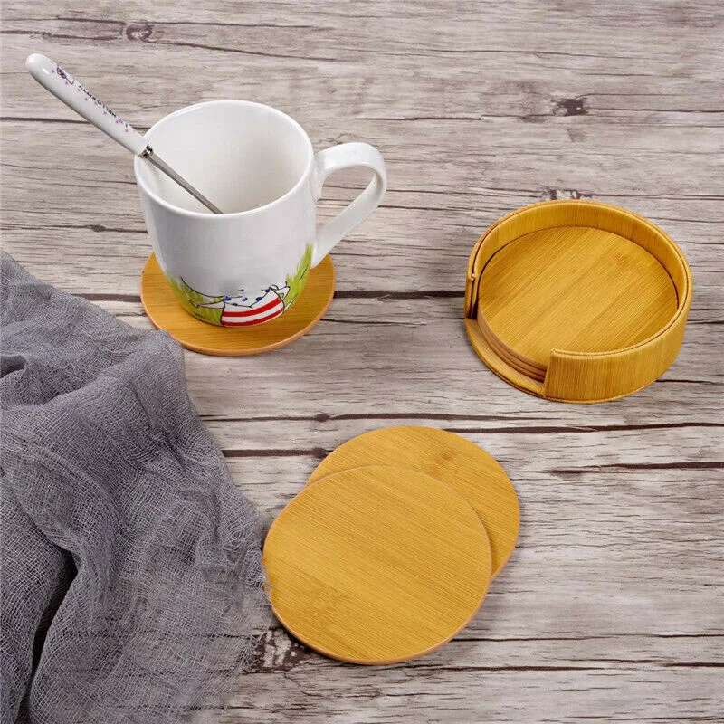 

6PCS/Set Creative PU Coaster Round Cup mat Waterproof Heat Resisitance Accessories Solid color