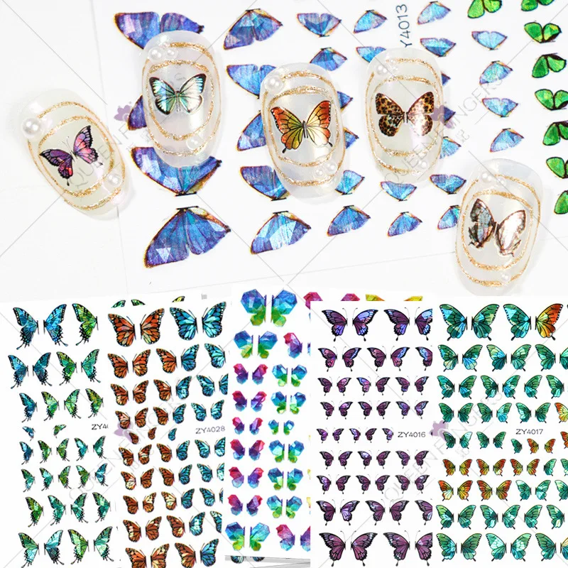 

2021 Summer hot Laser Butterfly Wing Symphony Gradient Nail Sticker 3D Adhesive DIY Nail Art Decoration Applique