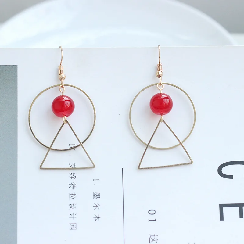 Золотистые женские круглые серьги-подвески с бусинами | Украшения и аксессуары