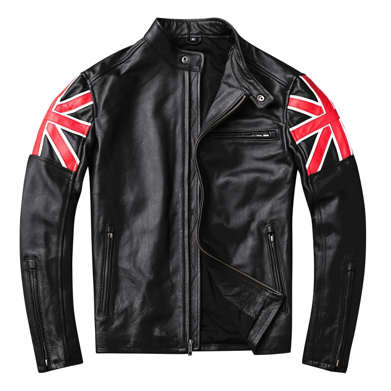 

2020 New Mens Vintage Motor Style Plus Size Cowhide Fashion Genuine Jacket Slim Leather Coat
