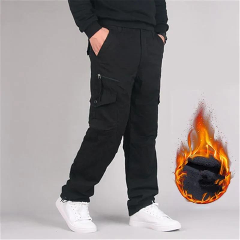 Брюки мужские зимние с флисовой подкладкой хлопковые прямые свободные штаны