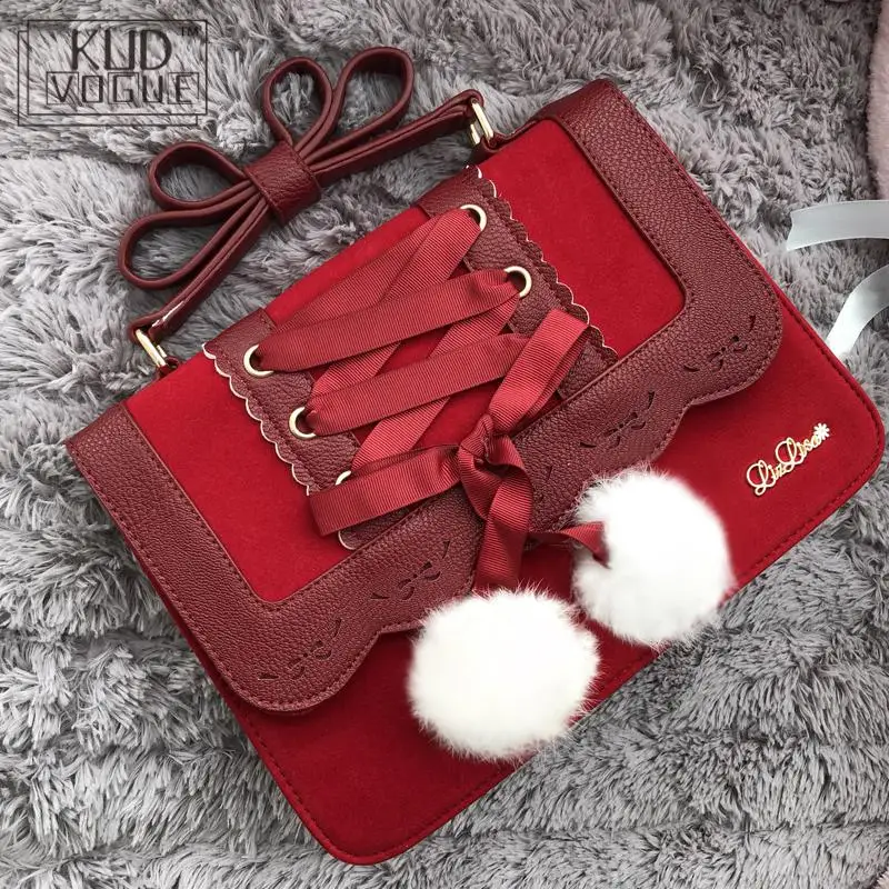 Женская сумка на плечо Lolita красная или розовая кожаная с бантом 2019| |