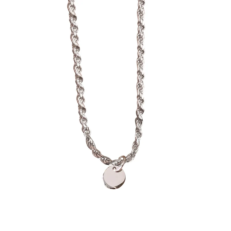 

For Evening Texture Hemp Flowers Chain round Necklace Women's Sterling Silver Minimalist Design Chic Internet Celebrity High