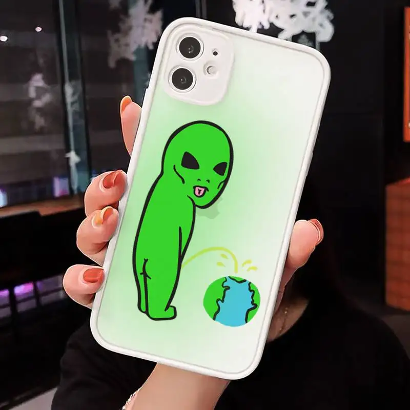 

Alien space Phone Case For iPhone 12 11 Mini Pro XR XS Max 7 8 Plus X Matte transparent White Back Cover