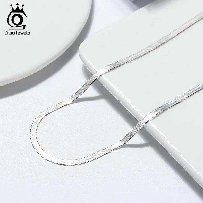 ORSA JEWELS ширина 3 мм 925 Серебряная плоская цепочка под змею ожерелье итальянская