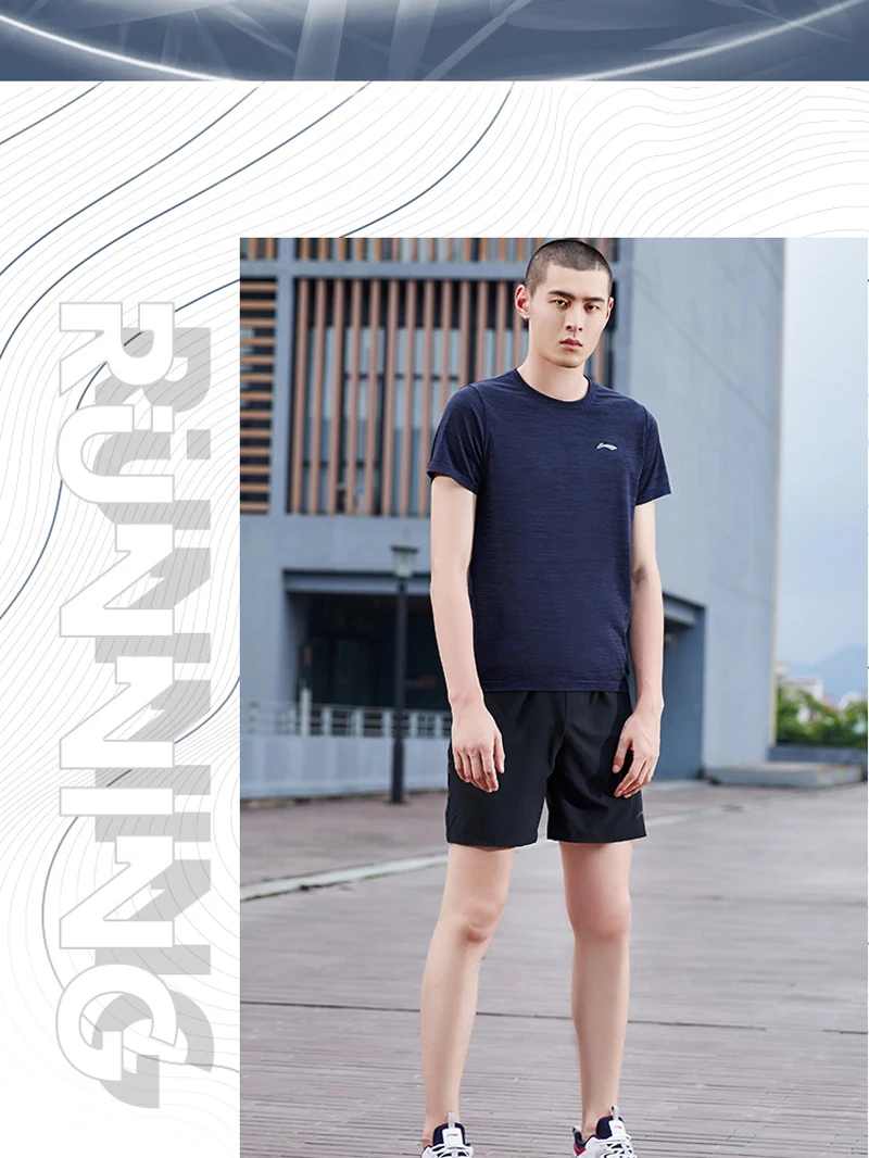 Li-Ning, мужские спортивные футболки для бега, 52.6% нейлон, 47.4% полиэстер, обычная посадка, комфортная подкладка, спортивные футболки ATSP261 MTS3101