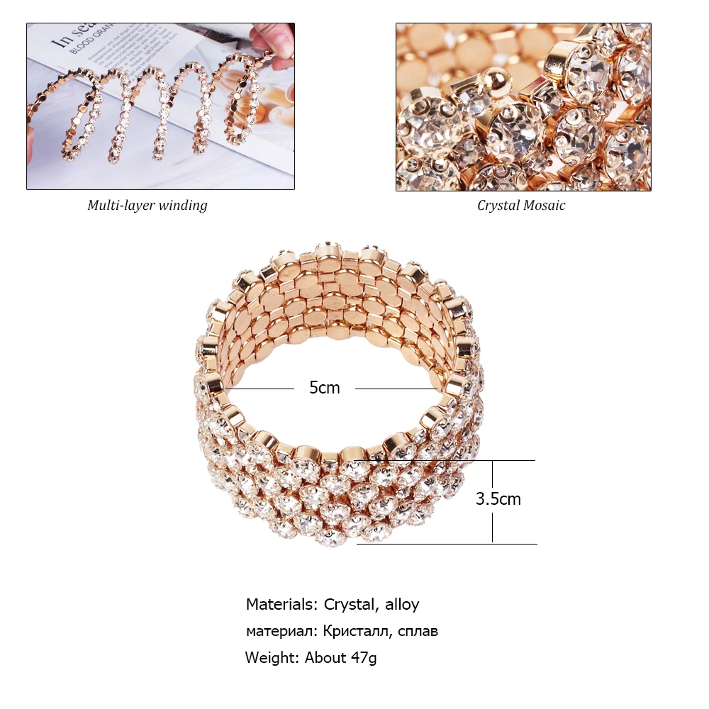 

Luxury Fashion Bracelets for Women Multilayer Full Rhinestones Bracelets&Bangles Open Adjustable Wristband Jewelry Wholesale