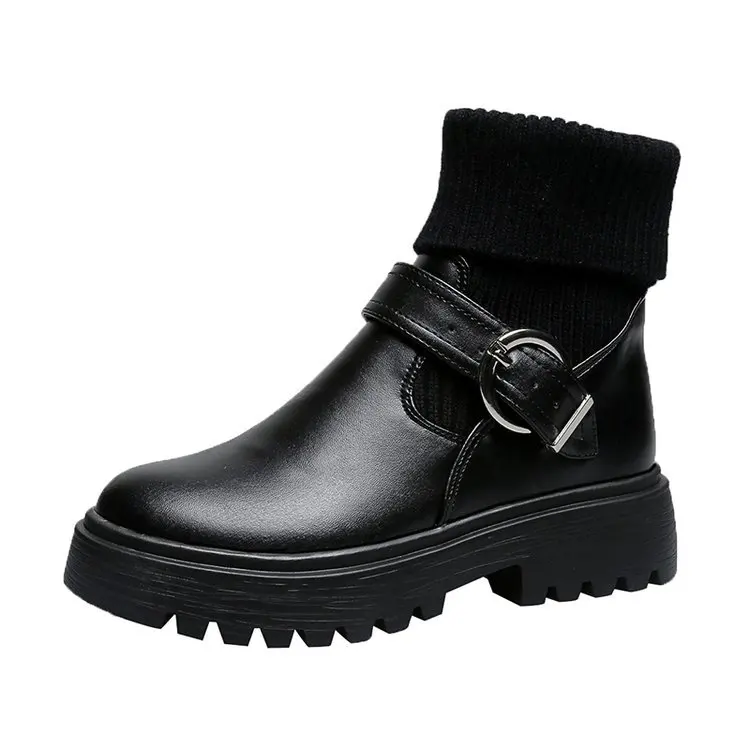

2019 New Buckle Winter Motorcycle Boots Women British Style Ankle Boots Gothic Punk Low Heel Ankle Boot Women Shoe Plus Size 40