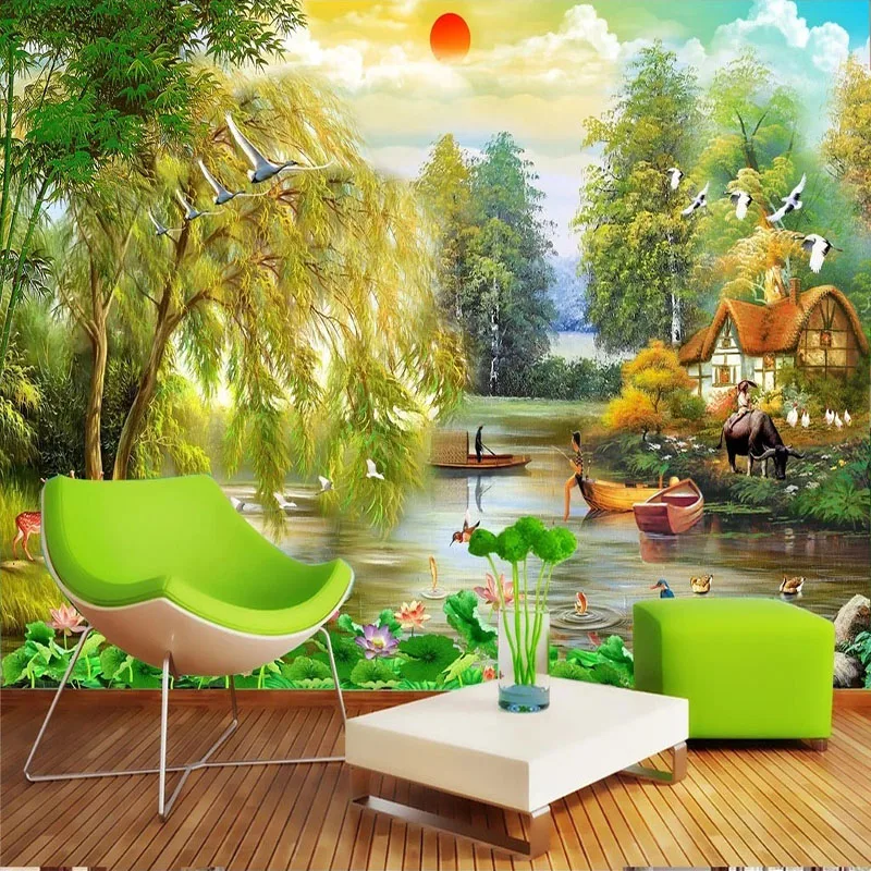 Самоклеющиеся водостойкие обои с изображением пейзажа гостиной телевизора