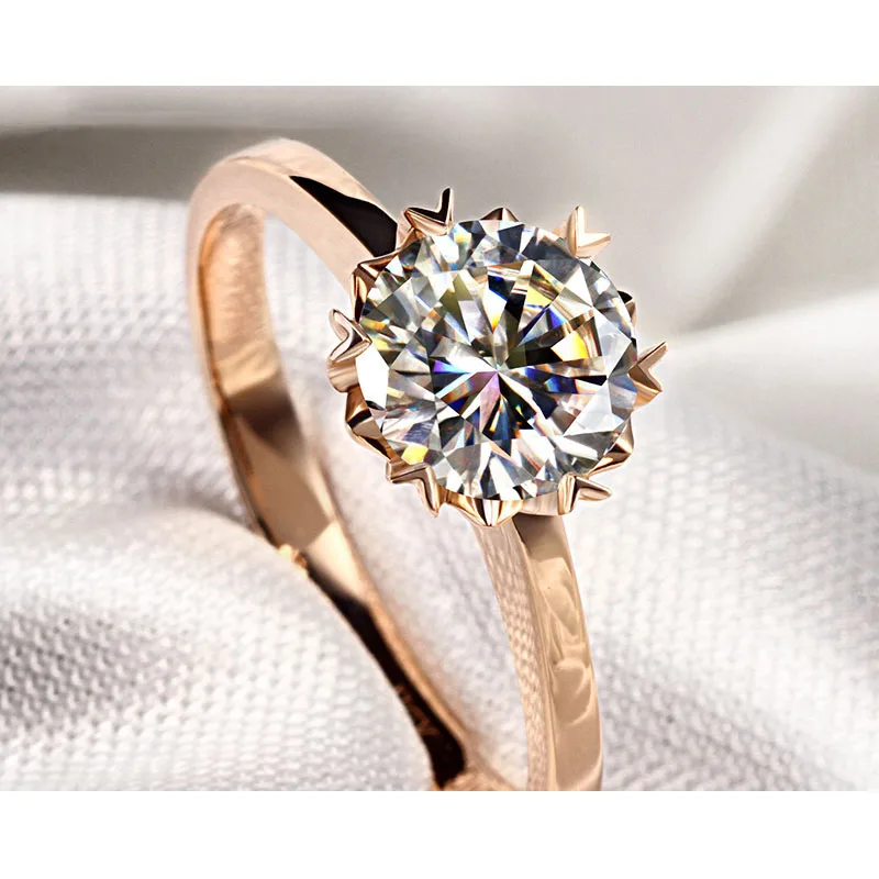 

14K Rose Gold Moissanite jewelry Romantic Snowflake style Ring Engagement Anniversary Ring VVS1 Moissanite jewelry