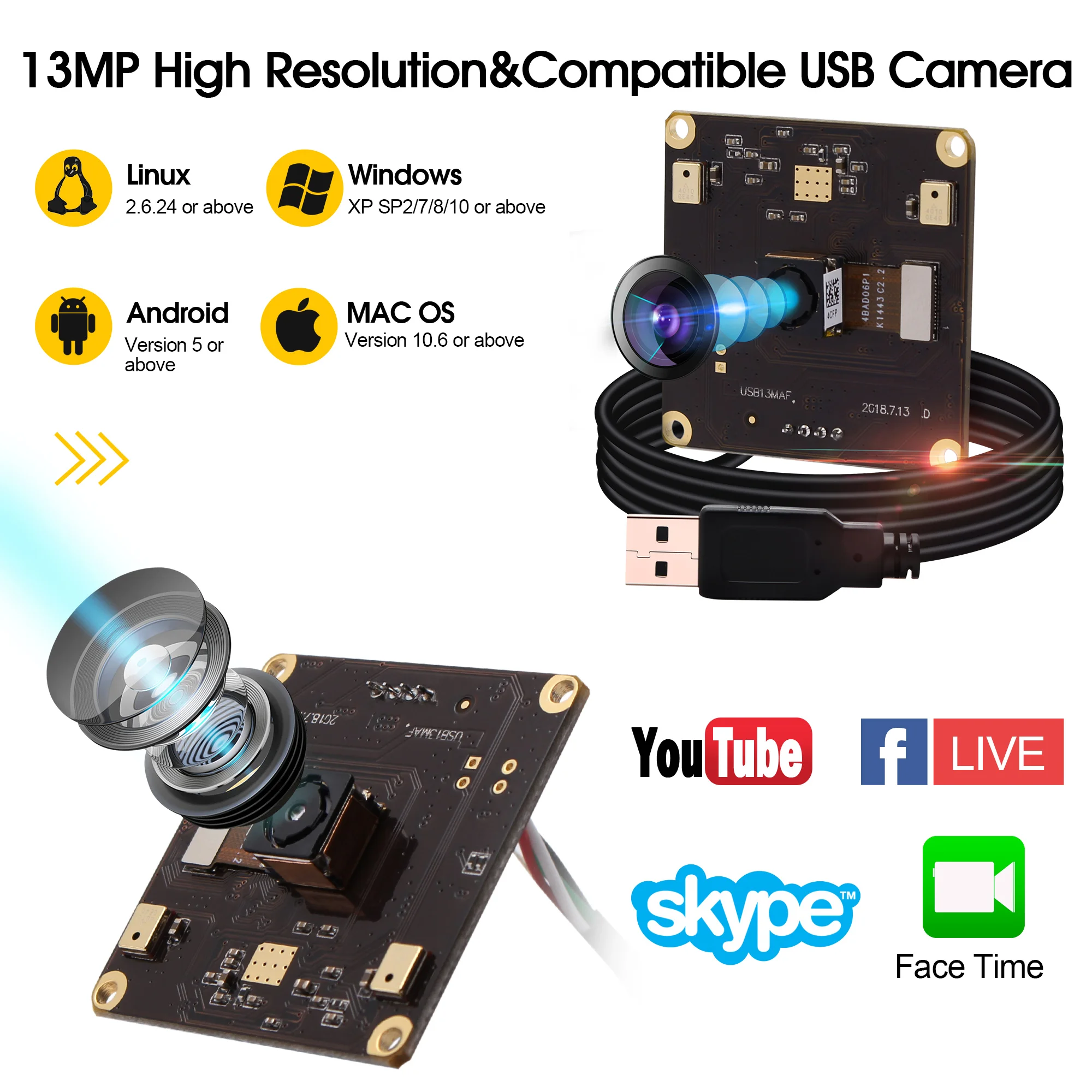 13MP Автофокус USB модуль камеры 1/3 ”CMOS IMX214 сенсор с объективом без искажений мини usb