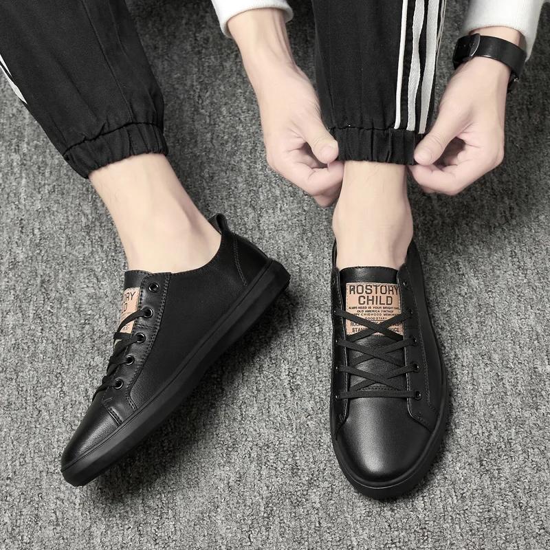 Кроссовки мужские из натуральной кожи на шнуровке Нескользящие однотонные