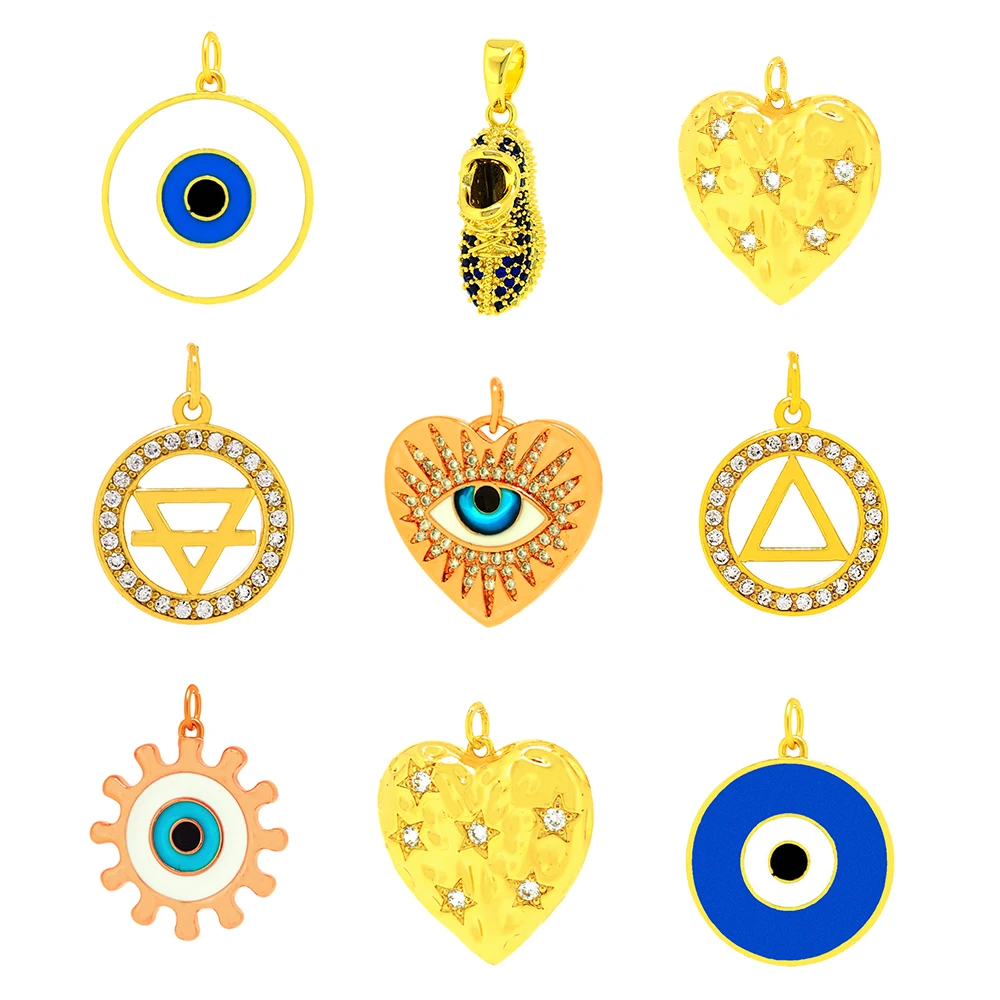 Медный позолоченный кулон с инкрустацией из микро циркония и альхемой