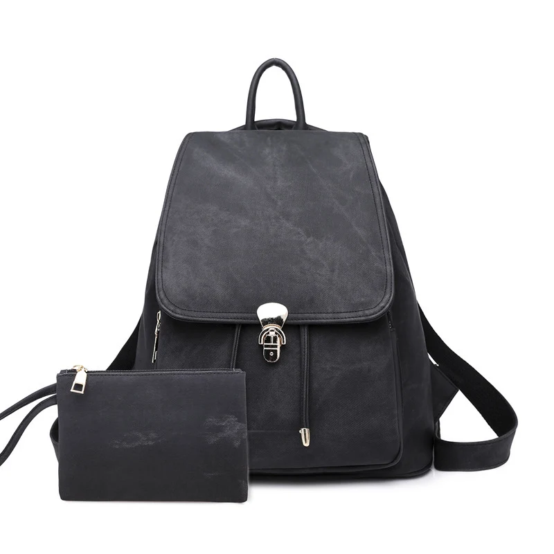

Women PU Leather Backpacks High Quality School Bags For Teenage Girls Travel Bag New Ladies Shoulder 2 Pieces Set Bag