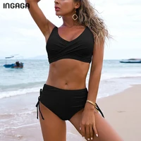 ingaga push up bikinis swimwear womens swimsuits sexy biquini high waist bathing suits black beachwear drawstring bikinis set
