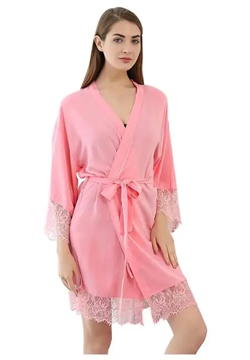 Женское кружевное кимоно однотонное хлопковое короткое банное платье невесты