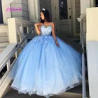 Винтажное бальное платье светло-голубого цвета, платья для Quinceanera, милое кружевное платье с аппликацией для милой вечеринки 16, длинные платья для выпускного вечера, платья 15 лет