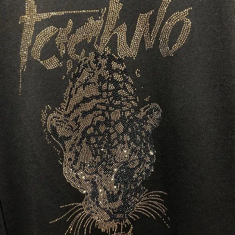 

Autumn Men's New Personalized Tiger Hot Drilling Street Hoodie Soft And Comfortable Round Neck Slim Sweatshirt