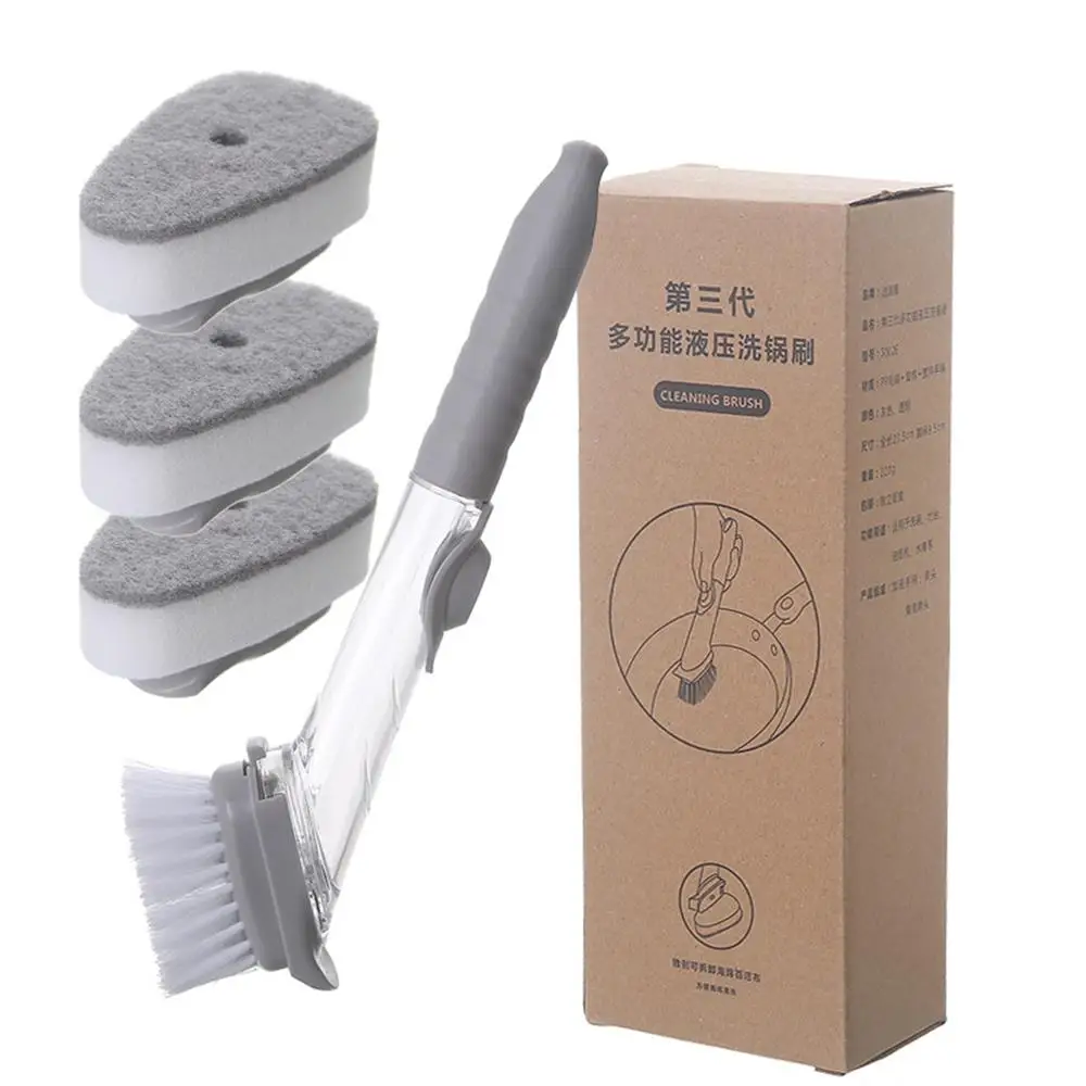 

4 Pcs Multipurpose Kitchen Cleaning Brush Scrubber Dish Bowl Washing Sponge Automatic Liquid Dispenser Kitchen Pot Cleaner Tool