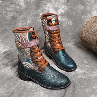 europe bohemian national style women boots print lace up martin boots womens 35 43 size fashion ankle boots female 2021 new