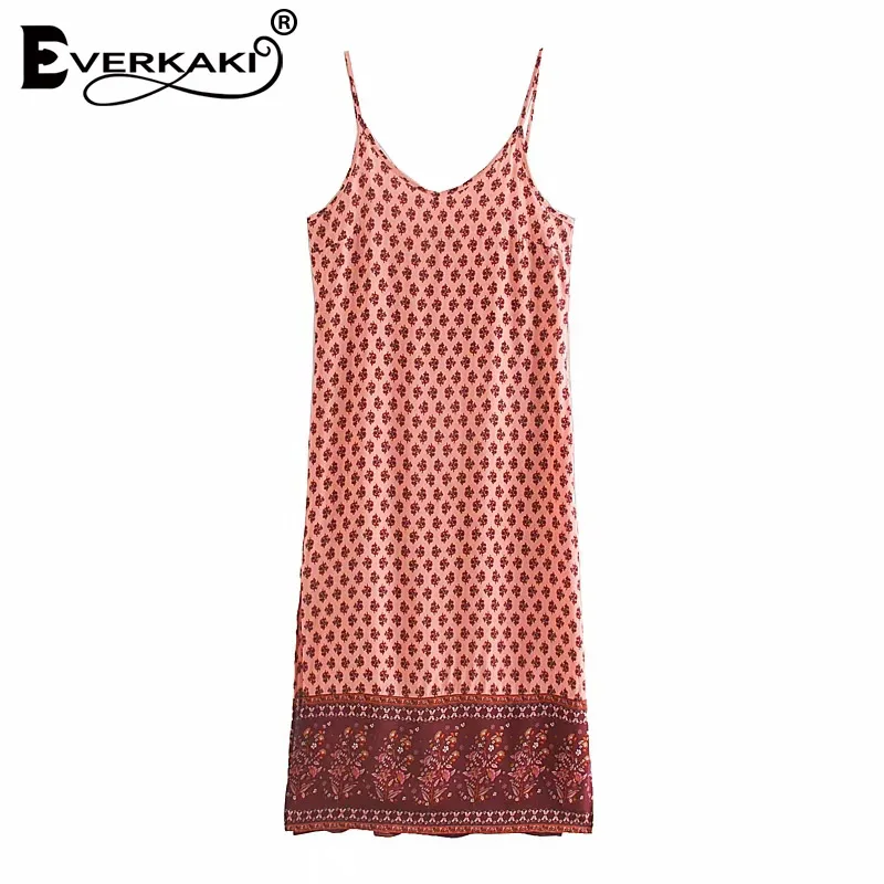 Pink Everkaki женское длинное платье с принтом в стиле бохо, пляжные летние винтажные свободные женские платья макси, шикарные женские платья, новинка - Цвет: Pink