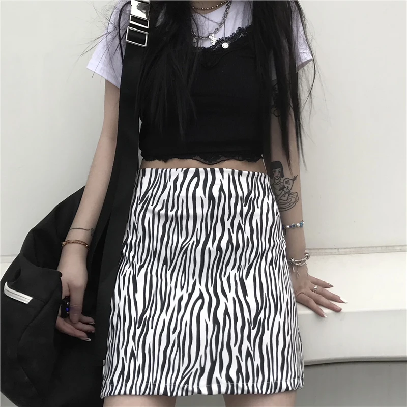 

Korean summer zebra pattern retro Harajuku style all-match a-line bag hip skirt