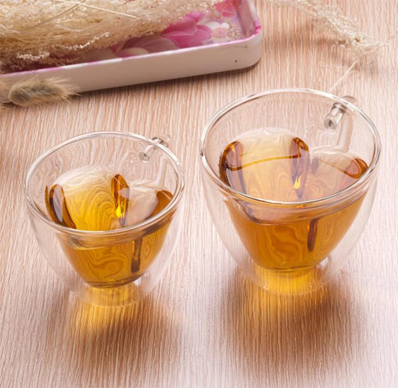 Стеклянная чашка с двойными стенками устойчивая кружка в форме сердца для молока