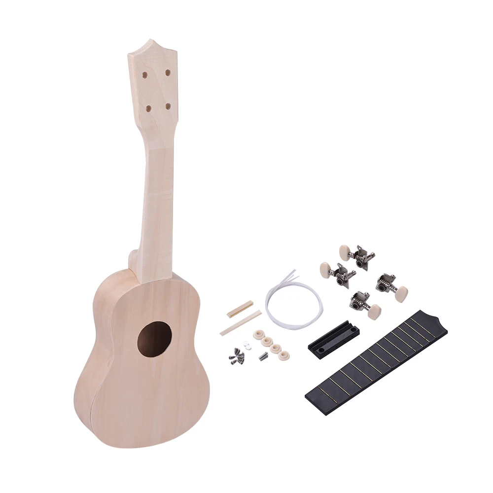 21 Inch Unfinished DIY Ukulele Ukelele Uke Kit Composite Board Body Basswood Neck Plastic Fingerboard Bridge Nylon Strings | Спорт и