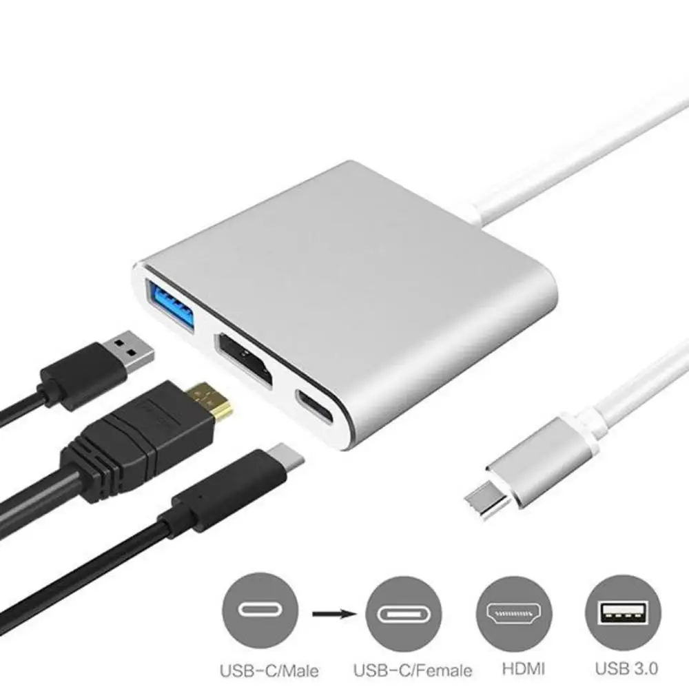USB C к адаптеру HDMI (поддержка 4K / 30 Гц) Тип поддержкой 3 в 1 конвертер для Macbook Mac Pro iMac и