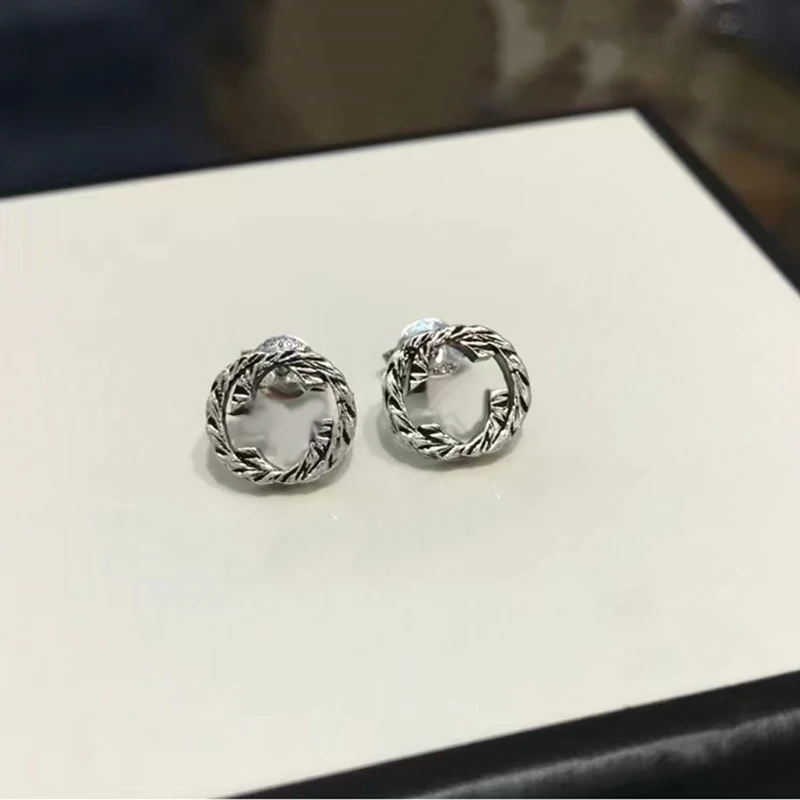 

FORVIONA Retro letter G couple carved earrings men and women fashion wild personality tousign925 sterling silver earrings jewel
