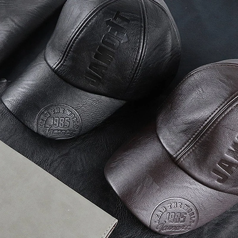 

JAMONT 2x PU Leather Baseball Cap Men Snapback Hat Casquette Gorras Para Hombre Mens Peaked Cap-Black & Little Coffee