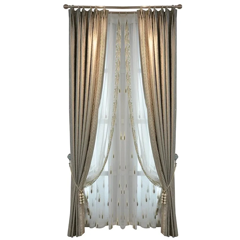 

sy tulle New Light Luxury Grain Jacquard Shading Artificial Silk Curtain Finished Product Custom Physical Shading