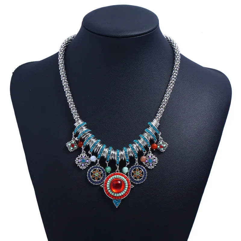 

Vintage Bohemian Ethnic Crystal Rhinestone Flower Necklaces for Women Colorful Statement Choker Necklace Femme Wedding Jewelry