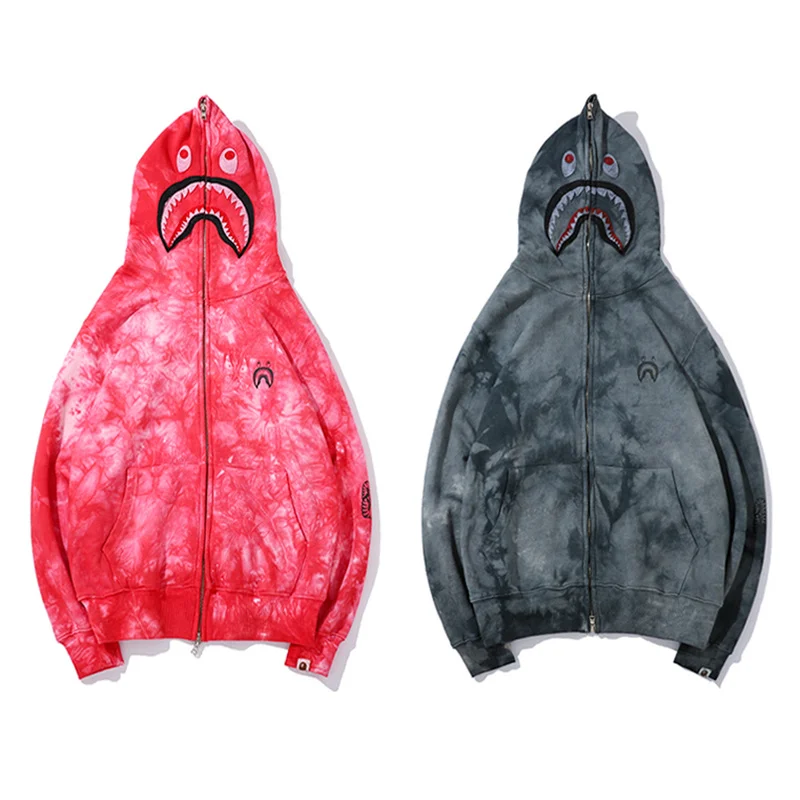 

Shark 2021 mouth Terry bape tie-dyed Hoodies HarajukuSweater Kanye West High street high-quality Sweatshirts Hip Hop Tops