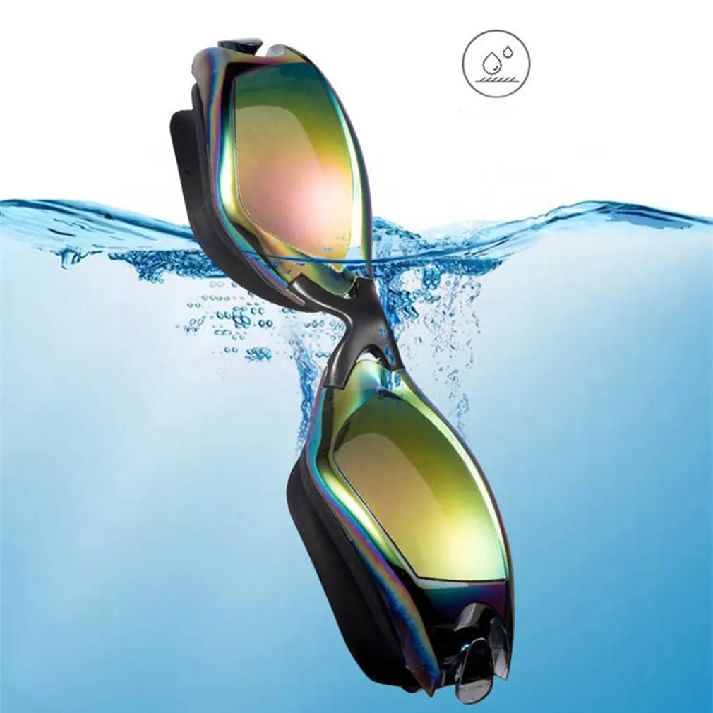 

2021 New Professional Swimming Goggles Swimming Glasses with Earplugs Nose Clip Electroplate Waterproof Silicone Glasses Adluts