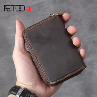 aetoo vintage mad horse organ card bag leather doka bit zero wallet male and female leather drivers license bag