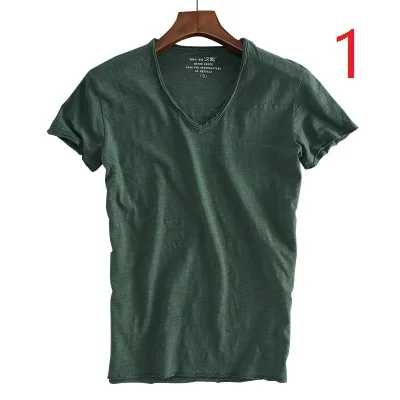 

Summer cotton slim T-shirt V-neck solid color half-sleeved white men's bottoming shirt youth wild short-sleeved t-shirt male