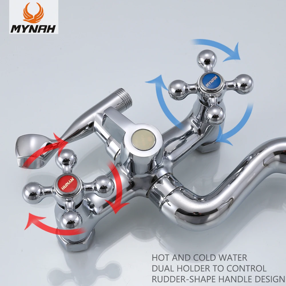 mynah classical bath shower faucet set zinc alloy body rudder shape dual handle bathroom taps bathtub faucets free global shipping