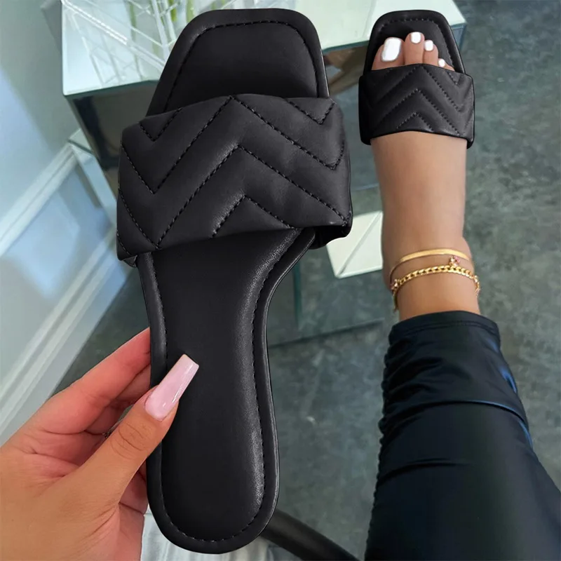 

Soft Leather Woven Slippers Women Summer 2021 Flat Heels Beach Casual Slides Shoes Woman Outdoor Sandals Flip Flops Muter