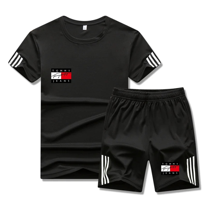 

2021 Summer Men's Tracksuit, Ice Silk Breathable Fashion Casual Jogging T-shirt + Men's Shorts，men's Casual Jogging Clothing